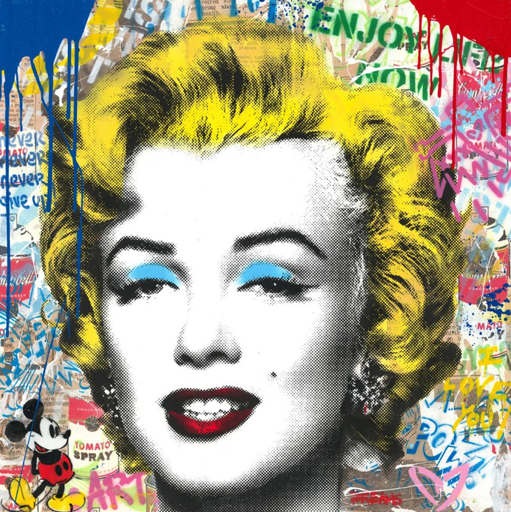 Marilyn Monroe 2023 36x36 silckscreen and mixed media on paper 18k